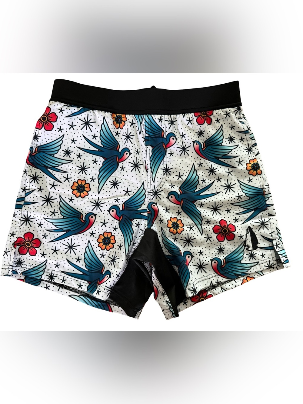 Tachuntfish 6” Sea Print Shorts Swallow Bird Tattoo Flash Floral Size Small